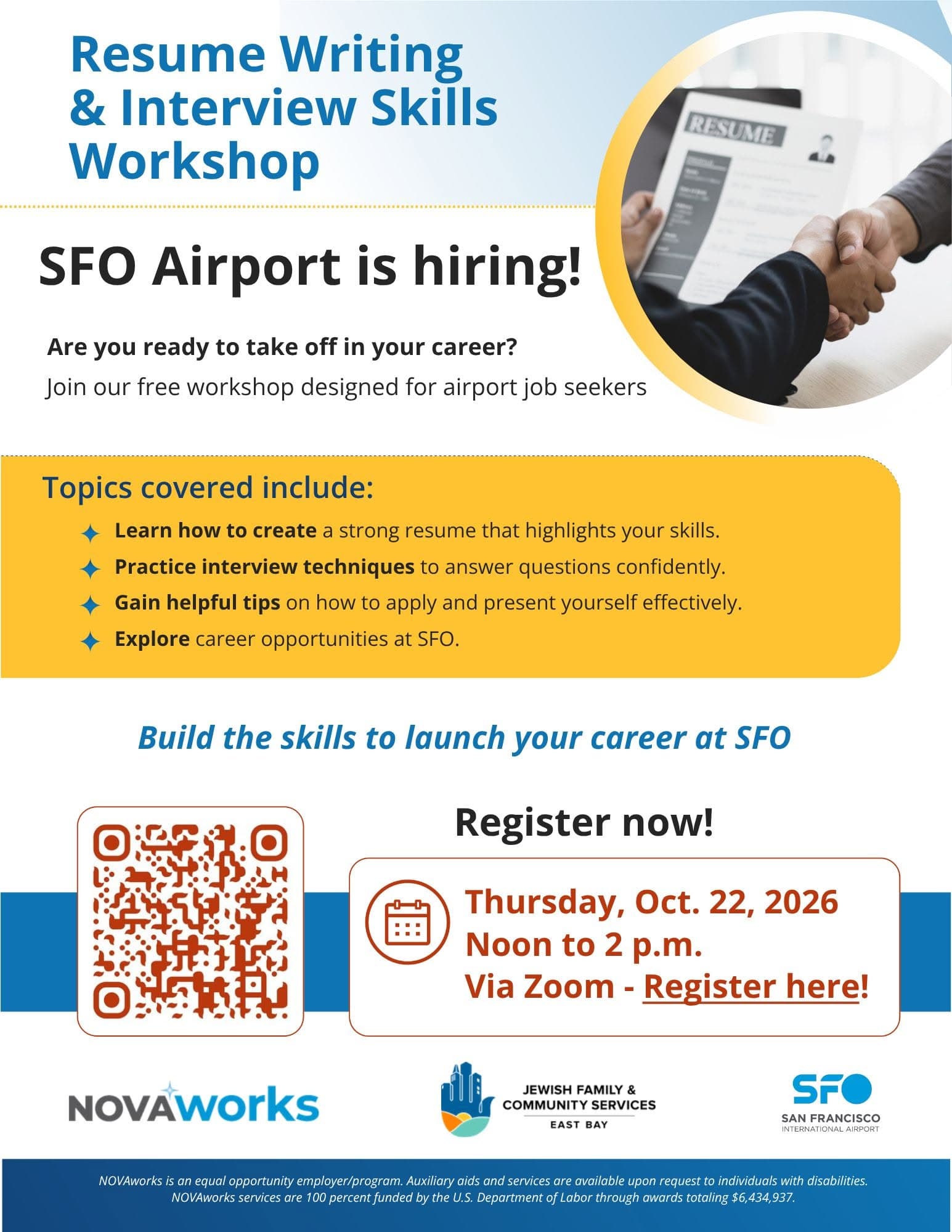 SFO Resume Writing and Interview Skills Workshop — October 22, 2026, on Zoom