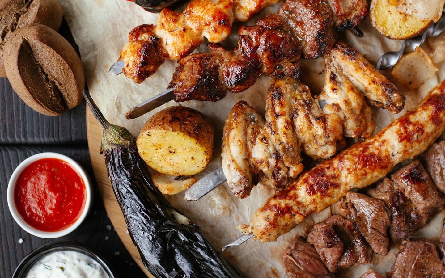 Illustrative grilled meat and vegetable on the table